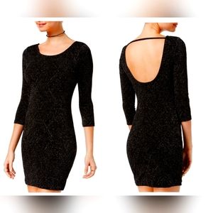 Trixxi Open Back Metallic 3/4 Sleeve Black Bodycon